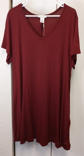 Paper Plane Size 3X Maroon Short Sleeve V-neck T-shirt Dress Pockets Casual Boho