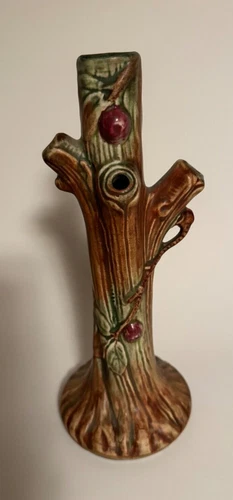 1920's WELLER Pottery Woodcraft Apple Tree Bud Vase 9"