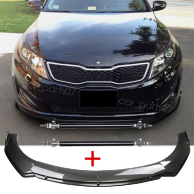 For 2011-2013 Kia Optima Carbon Fiber Style Front Bumper Lip Spoiler+Strut Rods