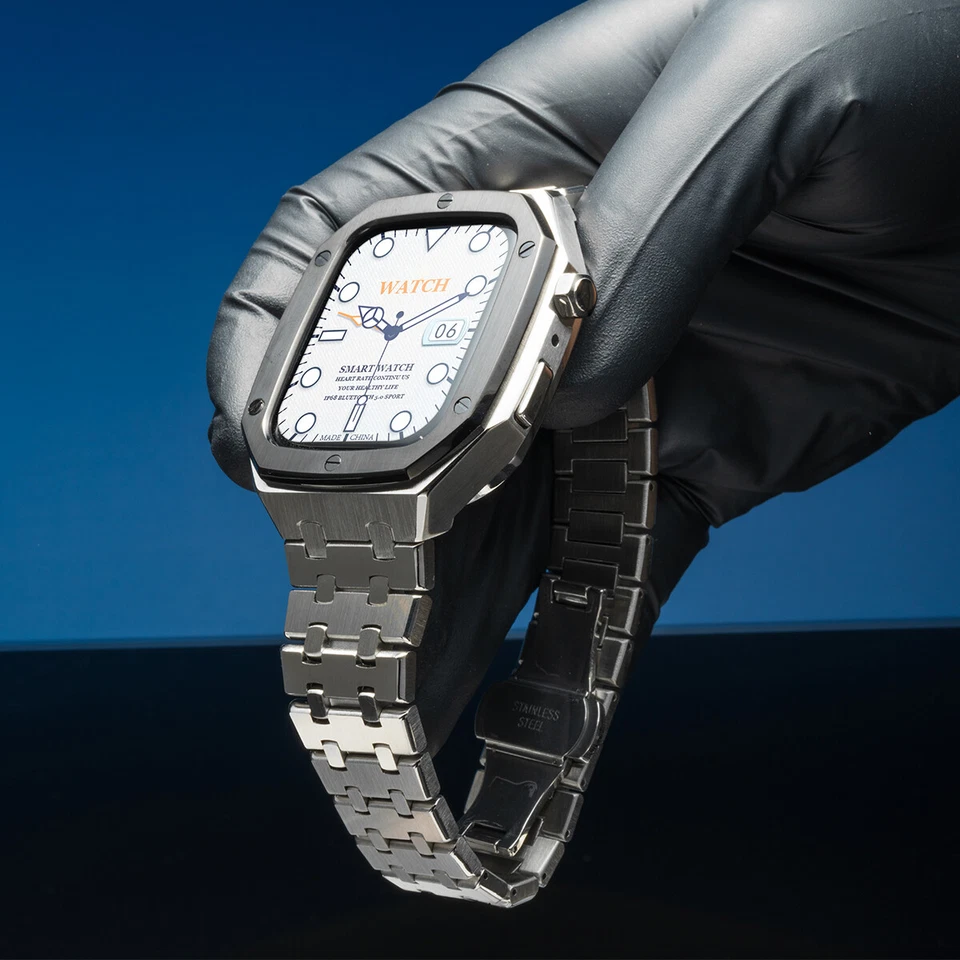 Metal Steel Case Band Refit Mod Kit for Apple Watch 9 8 7 45mm 6 5 4 SE 44mm - Image 3 of 4