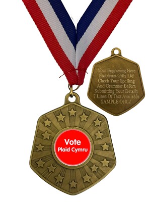 Abstimmung Plaid Cymru Wahl Politik 66 mm Abril Goldmedaille & Band Gravur kostenlos
