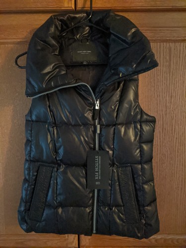 Black Quilted Puffer Vest Hooded Size 