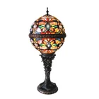 Tiffany Style Stained Glass Round Globe Table Lamp Accent Light, Antiqued Bronze