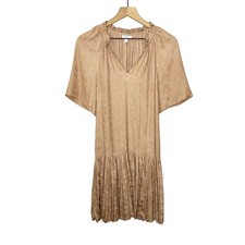 Current Air Pleated Drop Waist Pleated Dress in Vintage Floral Small Brown Tan