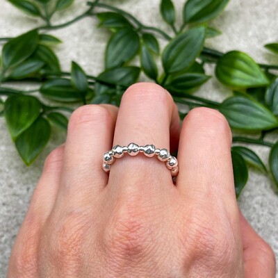 Sterling Silber Stapel Perlen Ring Strukturiert Dehnbar Schlicht für Daumen oder Finger