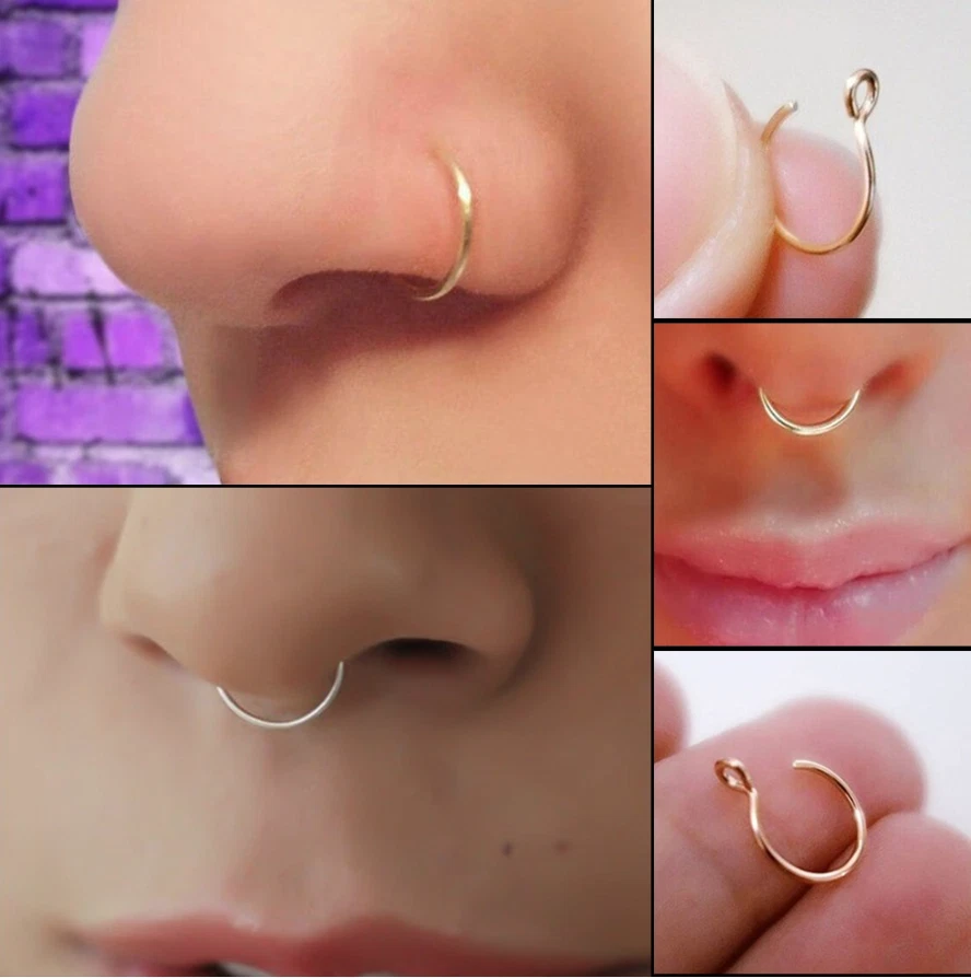 With Sticker Eyebrow Stud Set No Piercing Jewelry Ball Nose Ring Fake Lip  Stud | eBay