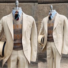 Business Wedding Men's Beige Spring Summer Suit Notch Lapel Single Breasted Wear