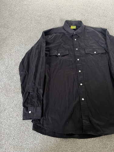 Mens Lemon & Soda Denim Shirt Western Style Snap Buttons Black Size Large - Picture 2 of 7