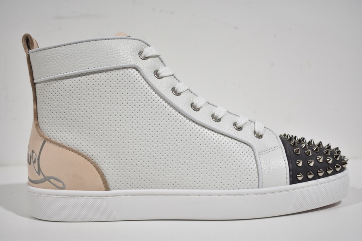 Christian Louboutin Fun Lou Spikes Flat White Perforated