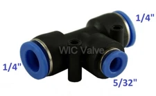 Pneumatic Reduced Tee Union Tube OD 1/4" To 5/32" Push In Fitting 5 Pieces