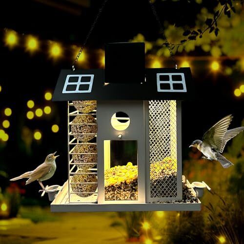 Solar Bird Feeders House for Outside Hanging,Metal Wild Bird Feeder for Black