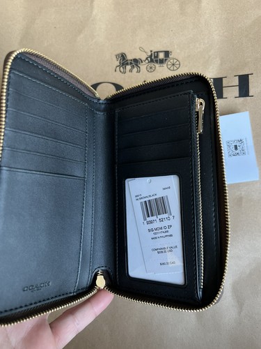 NWT Coach 88913 Medium Id Zip Wallet Signature Canvas & Leather Brown/Black Ori - Picture 5 of 7