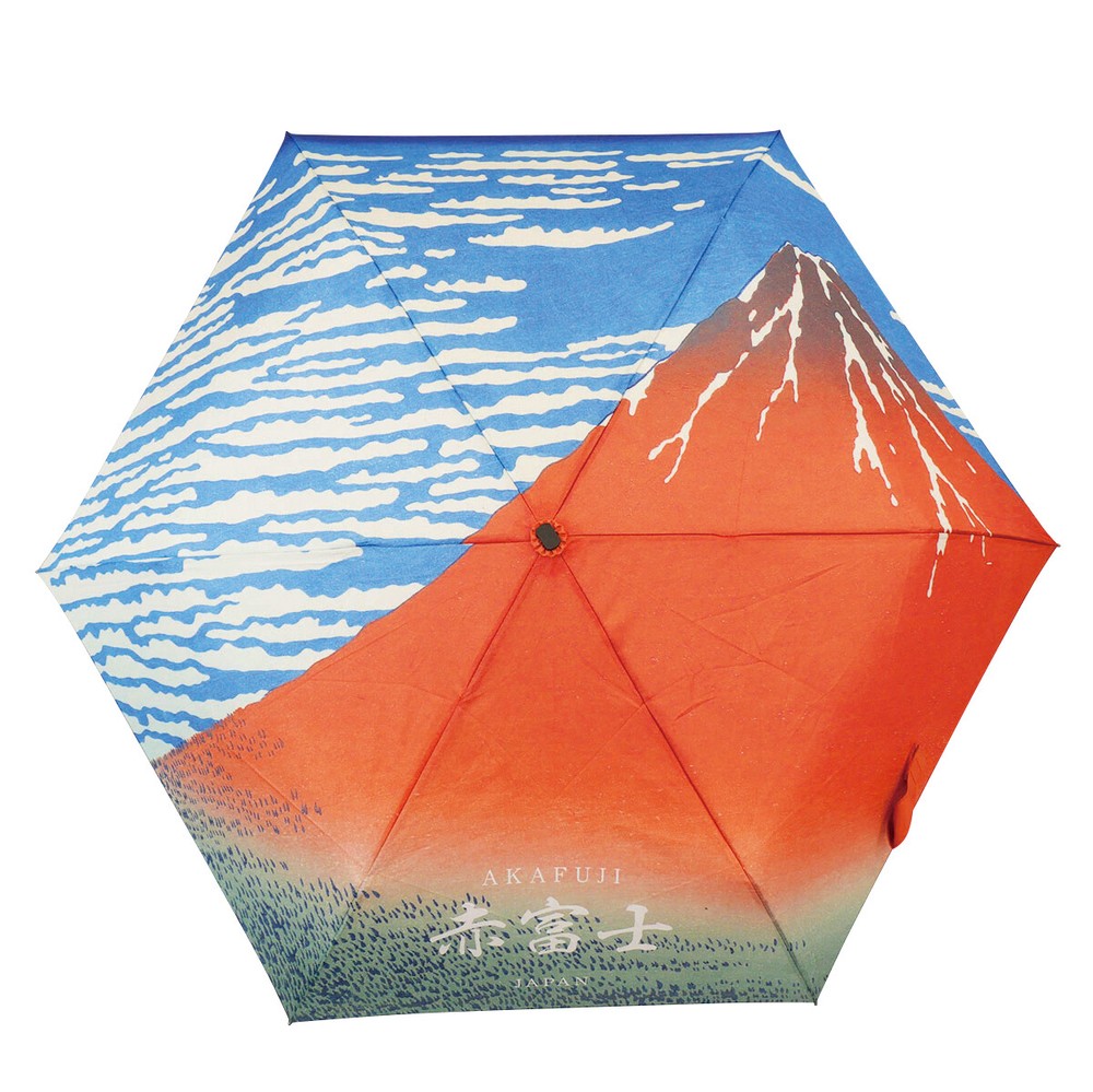 Red Fuji Pattern Japanese Folding Umbrella with Matching Cover Design