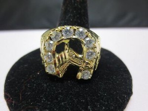 Authentic SIZE 8, 14 KT GOLD PLATED MENS LUCKY HORSESHOE CLEAR CUBIC ZIRCONIA RING