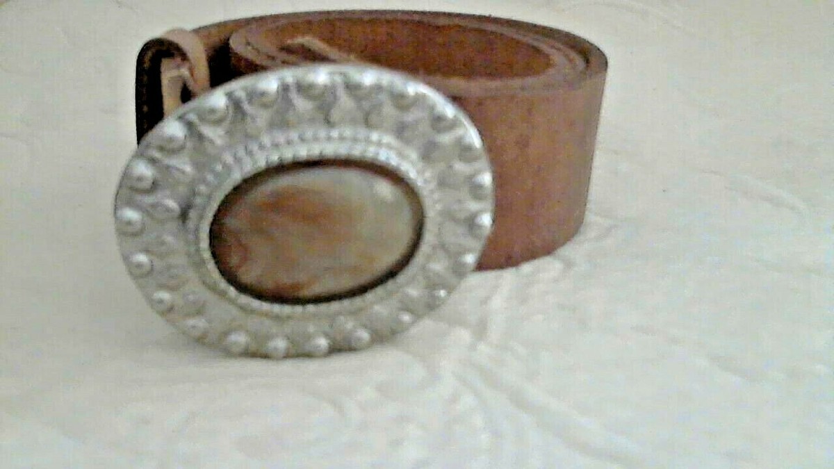 BRAZILIAN AGATE LEATHER BELT Green Agate Brown Leather Belt - Medium — MAXCILA main image 3