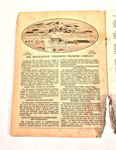 Vintage 1928 Minneapolis Thresher & Tractor Original 50 Page Catalog - Imagen 2 de 12