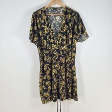 City Chic womens dress plus size L fit flare black floral short sleeve 085637