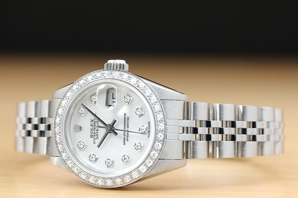 ROLEX LADIES DATEJUST 69174 MOTHER OF PEARL DIAMOND QUICKSET WATCH