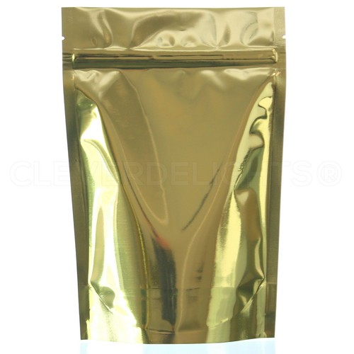 Gold Stand Up Pouches - 8oz - 6" x 9" x 3" - Resealable Zip Pouch Bags