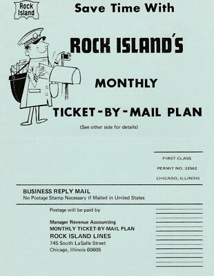 Monatskarte per Postplan Rock Island Lines Zeit sparen! 2-seitige Vintage Karte