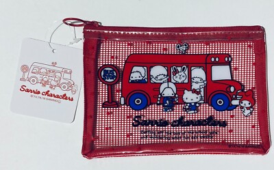 Sanrio Characters Mesh Vinyl Case Make-up Bag Zipper Pouch Red From Japan