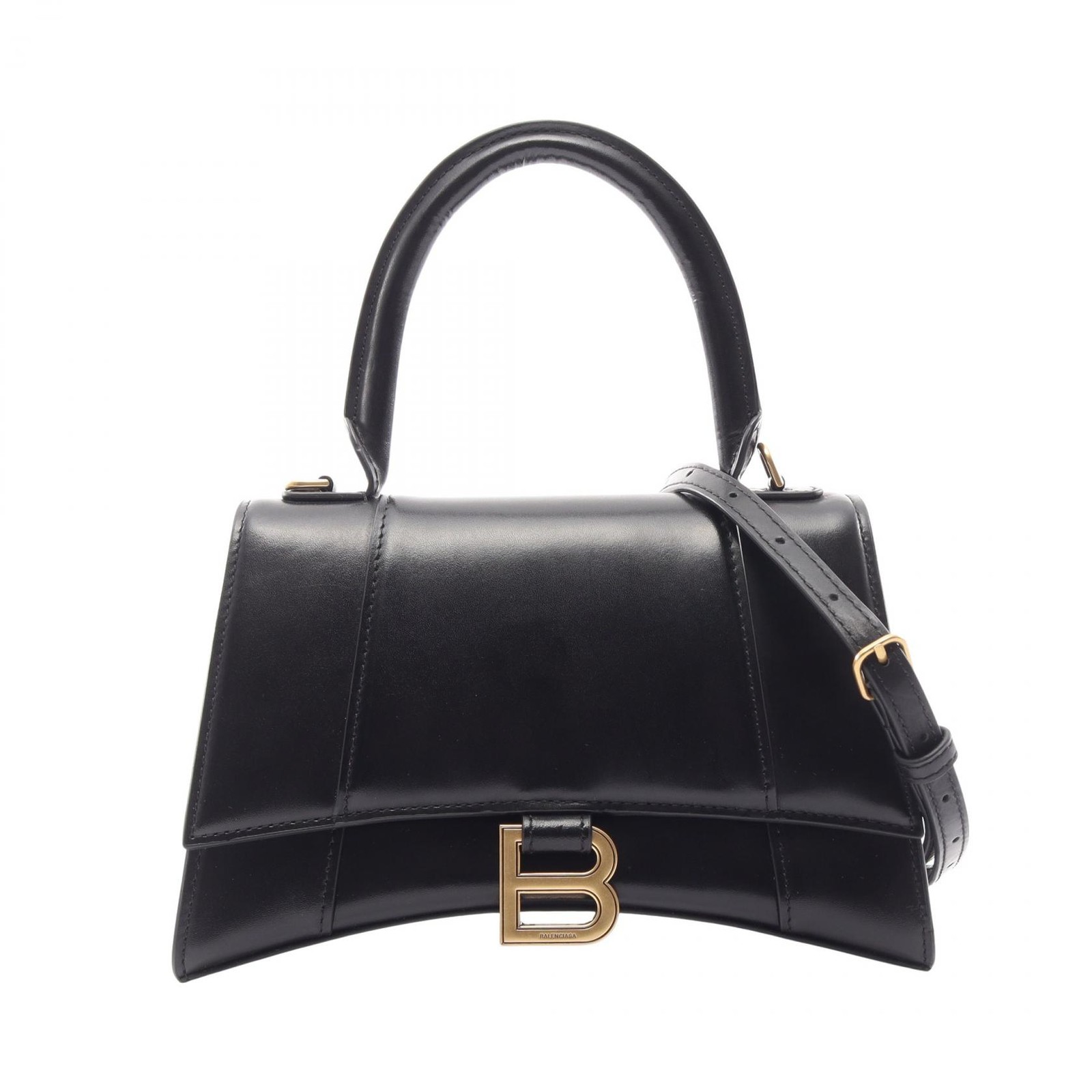 BALENCIAGA Hourglass Small Shoulder Handbag 593546 leather Black Used Women