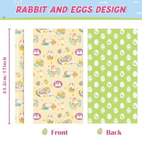 Easter Wrapping Paper Roll - 1 Roll 17”x 33 ft Easter Easter 002-Green Bunny - Image 2 of 4
