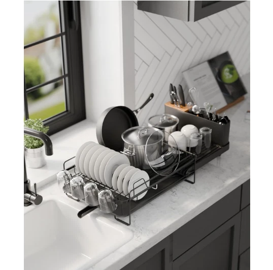 Escurridor de platos extensible con bandeja para cubiertos y tazas, 49-68 cm de Foto 4 de 4