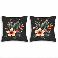 Tropical Floral Throw Pillow Covers 18x18in Set of 2 -Vibrant Pink Orange Flower