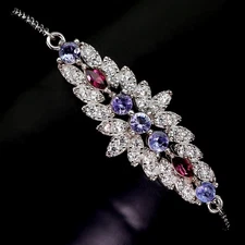 925 Sterling Silver Bracelet Marquise Rhodolite Tanzanite No USA Import Fees