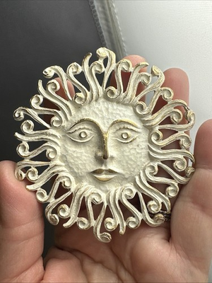 #ad Vintage CORO signed large SUN Gold Toned Brooch $48.00