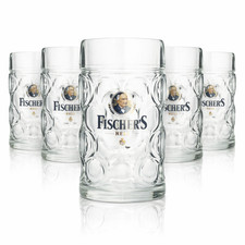 6x Fischers Maßkrug Glas 1l Humpen Seidel Kontur Gläser Geeicht Gastro Brauerei