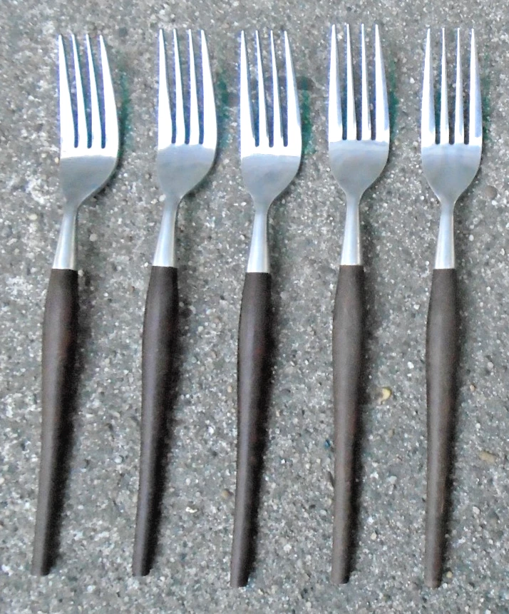 10 件套老式炉边餐具叉子和勺子棕色手柄不锈钢日本 — 第 2/4 张图片