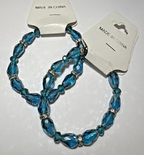 Nuevo 2 Facetado Azul Claro Rondana Cristal Vidrio Estrás Pulsera Elástica Set
