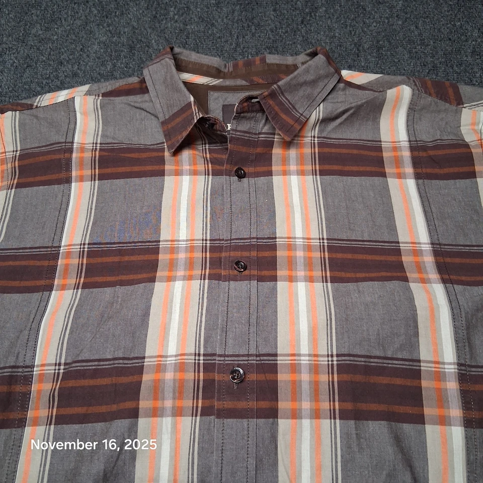 PrAna Lukas Shirt Size XL Regular Brown Gray Plaid Short Sleeve - Image 2 of 4