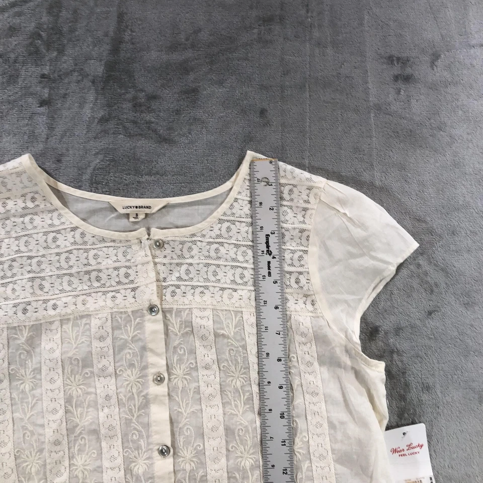 Camisa Lucky Brand Mujer Pequeña Marfil Encaje Botón Frontal Boho Campesina Blusa Foto 4 de 4