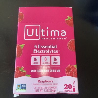 20 Ultima Replenisher, Electrolyte Hydration Drink Mix, Raspberry  Exp 2028