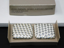 Vintage AVON 1992 Metallic Splash Square Woven Pierced Earrings w/ Box