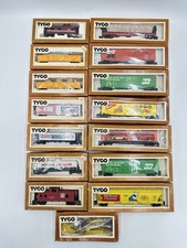 Uninspected Lot of 15 HO Scale Tyco Assorted Boxcars Freight Cars Caboose
