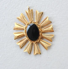 VTG Starburst MCM ~ Black Onyx Pendant  or Brooch 12K Gold Filled  Starburst
