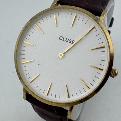Cluse Quartz Watch Unisex Gold Tone White Dial Leather Japan Analog New Battery