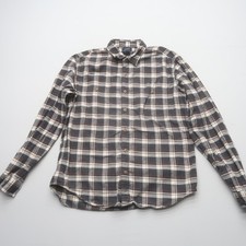 J Crew Factory Mens Flannel Button Up Shirt Size Large Plaid Cotton Grey