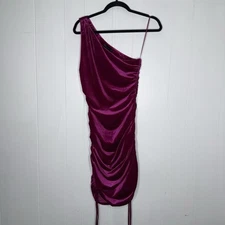 House Of Harlow 1960 Women’s One Shoulder Velvet Ruched Dress Purple Size Small