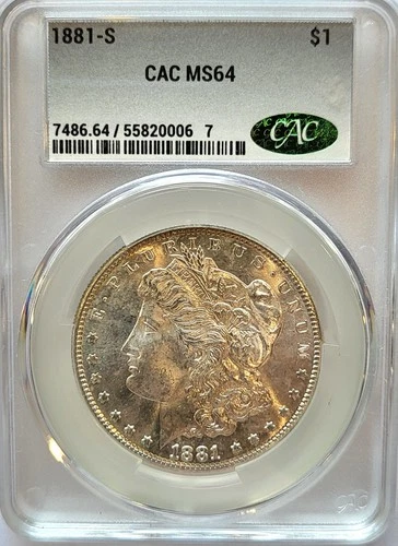 1881-S   CAC MS-64   Brilliant & Flashy Close to PL   Morgan Silver Dollar  #348