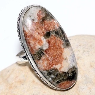 Natural Garnet In Limestone 925 Silver Plated Ring US 9.5 Gemstone Gift GW