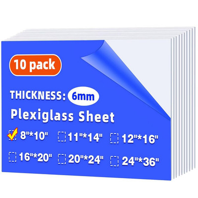 (10 Pack) 8'' X 10'' Plexiglass Sheets 1/4 Inch Thick (6Mm), Clear Acrylic Sheets