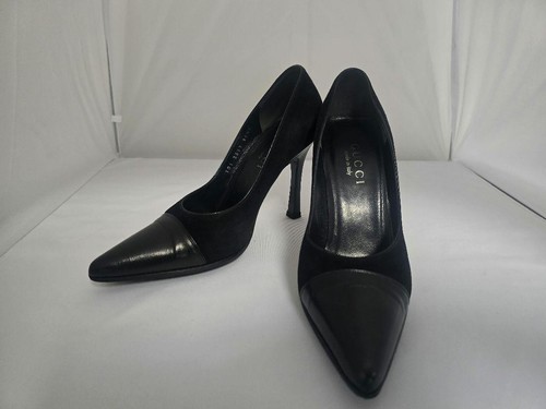 GUCCI Pumps Heel Suede/Leather Black EU36.5 US6.5 Japan F/S USED - Picture 9 of 24