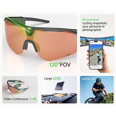 Bleequp Al Smart Glasses with Camera Sports Goggles 120°FOV 1080P Video Record
