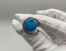 Modernist Turquoise Sterling Silver Ring 925 Mexico Size 6.5