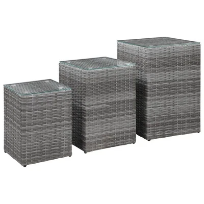Tables d'Appoint 3 pcs et Dessus en Verre Gris Résine Tressée Salon vidaXL - Photo 1/3